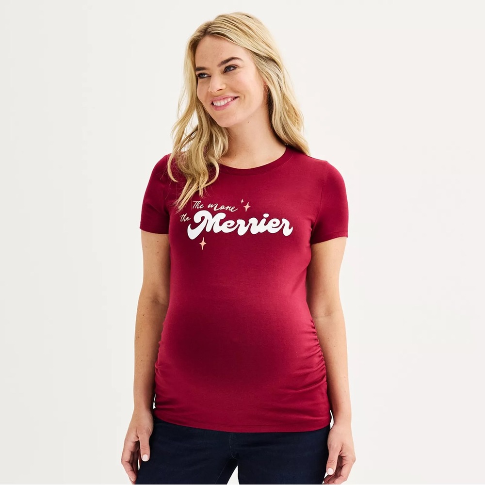 Sonoma L Maternity Red “The More the Merrier” Short Sleeve Graphic Tee Shirt